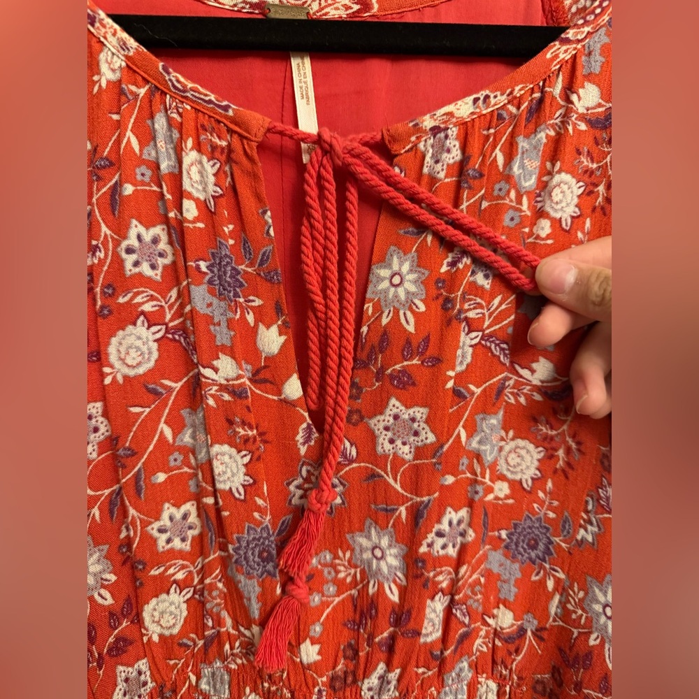 Free People Lucky Loosey‎ Boho Womens Tunic Dress Size xs  Floral Red Flowy - Picture 4 of 7